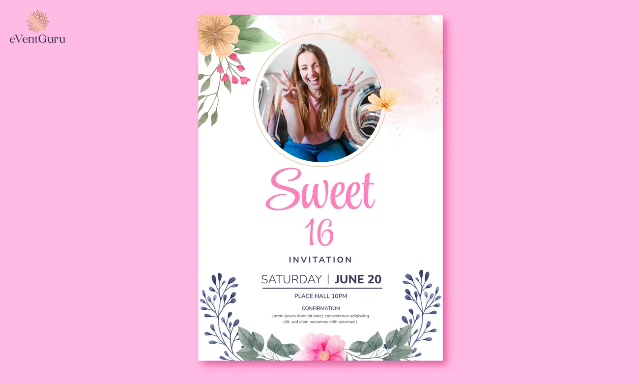 Watercolor floral, sweet 16 invitation template