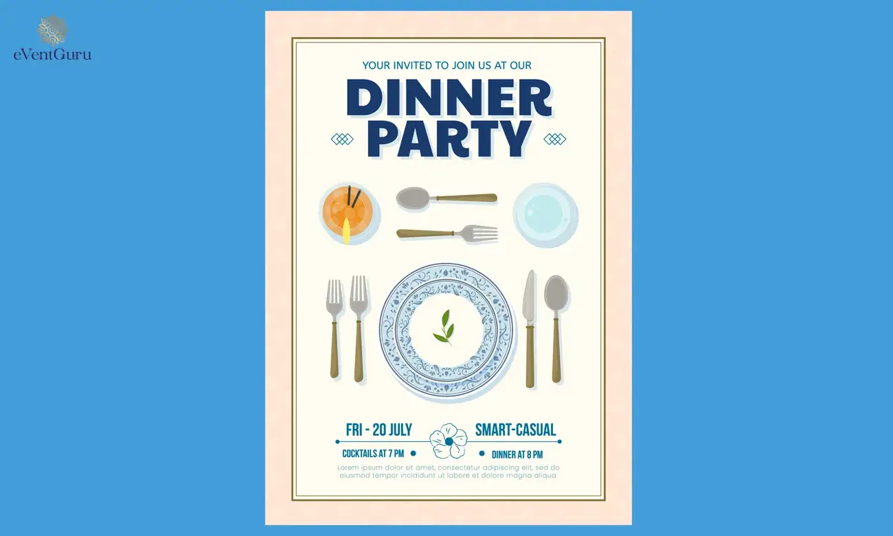 An invitation for a dinner party with cutlery that has been hand-drawn