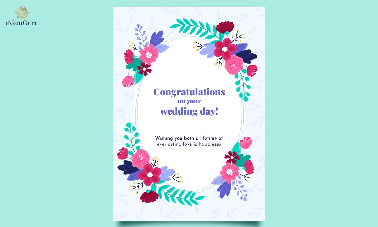 Floral wedding card with 'Congratulations on your wedding day' message in bold text.